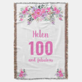 100e verjaardag roze floral deken (Voorkant Verticaal)