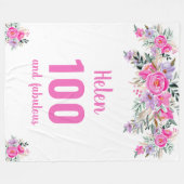 100e verjaardag roze floral fleece deken (Voorkant (Horizontaal))