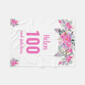 100e verjaardag roze floral fleece deken (Voorkant (Horizontaal))