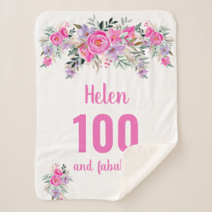 100e verjaardag roze floral sherpa deken