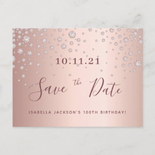 100e verjaardag roze gouden diamanten save the dat briefkaart