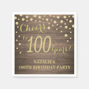100e verjaardag Rustic Wood en Gold Diamond Servet
