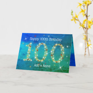 100e verjaardag - Sterrennummers - Blauw/Groene le Kaart