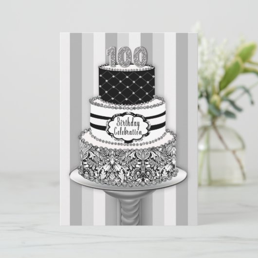 100e verjaardag uitnodiging, 3-tier Cake Kaart (Staand voorkant)
