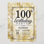 100e verjaardag uitnodiging Gold Glitter (Voorkant / Achterkant)