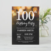 100e verjaardag uitnodiging Gold Glitter (Staand voorkant)