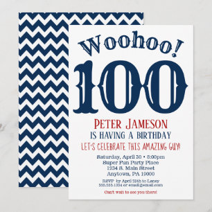 100e verjaardag Uitnodiging Mannen marine blauw
