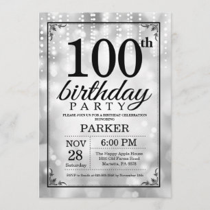 100e verjaardag Uitnodiging Silver Glitter