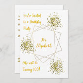 100e verjaardag Uitnodiging voor goud en wit (Voorkant / Achterkant)