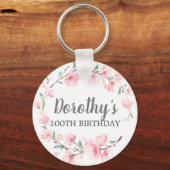 100e verjaardag van de roze Cherry Blossom Floral Sleutelhanger (Voorkant)