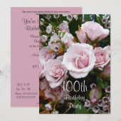100e verjaardag van de roze rozen kaart (Voorkant / Achterkant)