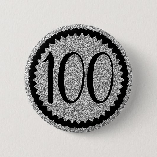 100e verjaardag van Silver Glitter Ronde Button 5,7 Cm (Voorkant)
