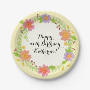 100e verjaardag Waterverf Moderne Floral Papieren Bordje