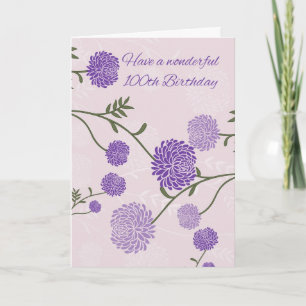 100e verjaardag Wenskaart met paarse bloemen Kaart