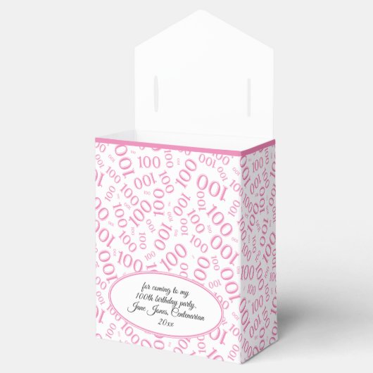 100e verjaardag Willekeurig nummer roze/wit Bedankdoosjes (Geopend)