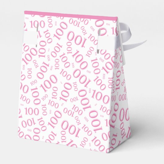100e verjaardag Willekeurig nummer roze/wit Bedankdoosjes (Achterkant)