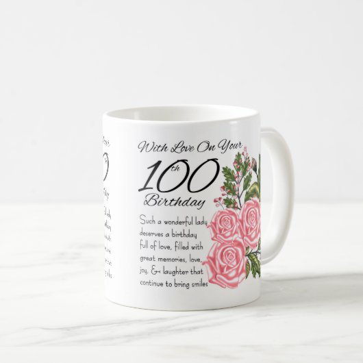 100e verjaardag Witte 11 oz Klassieke witte Mok (Voorkant rechts)