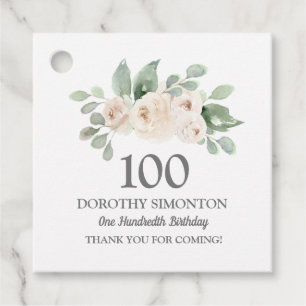 100e verjaardag Witte Rose Eucalyptus Bedankjes Labels