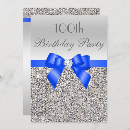 100e Verjaardag Zilveren Sequin Royal Bow Diamond Kaart (Voorkant / Achterkant)
