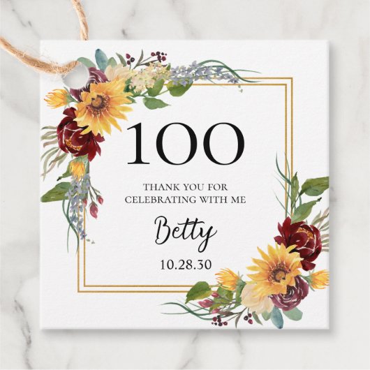 100e verjaardag Zonnebloemen Hartelijk dank Bedankjes Labels (Voorkant)