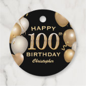 100e verjaardag Zwarte en Gold-ballonnen Bedankjes Labels (Achterkant)
