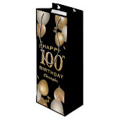 100e verjaardag Zwarte en Gold-ballonnen Wijn Cadeautas (Achterkant Gekanteld)