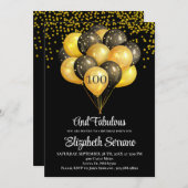 100e verjaardag zwarte en gouduitnodiging kaart (Voorkant / Achterkant)