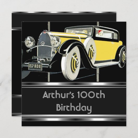 100e verjaardag Zwarte Vintage-auto's Kaart (Voorkant / Achterkant)