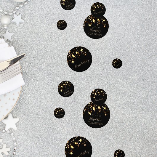 100e verjaardagsfeest monogram zwarte gouden sterr confetti