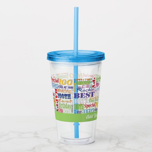 100e verjaardagsfeestje gepersonaliseerde geschenk acryl drinkbeker (Voorkant)