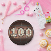 100e verjaardagsmarquee-teken op bakstenen muur papieren bordje (Feest)