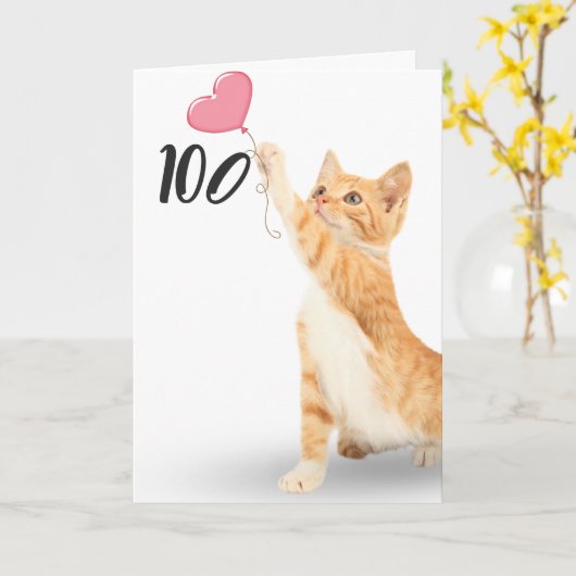 100e verjaardagstablet, kat kaart (Gele Bloem)