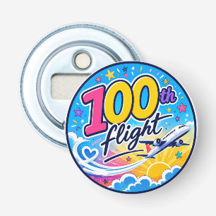 100e vlucht kleurrijk vliegtuig reis souvenir button flesopener