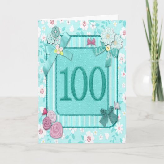 100ème anniversaire carte avec fleurs (Devant)