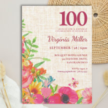100ste Bold Floral Linen Mijlpaal Viering