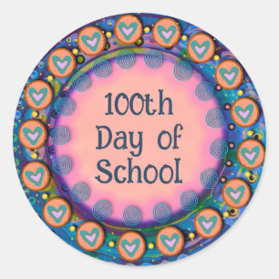 100ste dag van de school Blue any Hearts Teacher Ronde Sticker