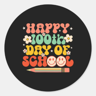 100ste dag van de schoolleraar Kinder Retro Groovy Ronde Sticker