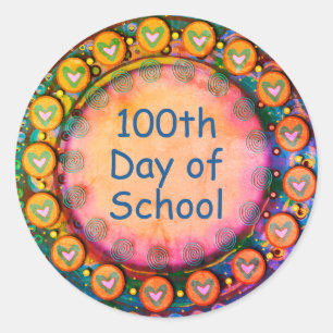 100ste dag van school gele harten leraar ronde sticker