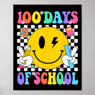 100ste dag van school leraar kinderen retro 100 da poster