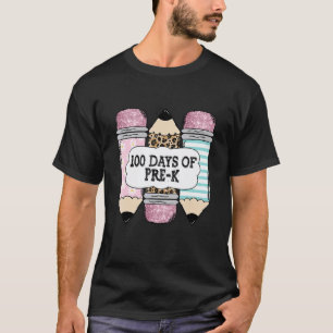 100ste Dag Van School Pre K Luipaard Potlood Lerar T-shirt