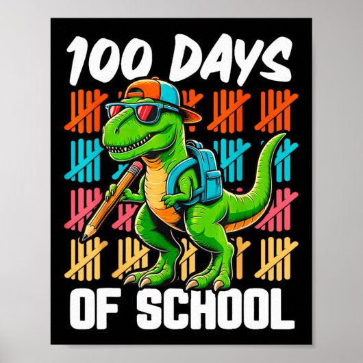 100ste schooldag 100 dagen schooltruck dinosaurus poster (Voorkant)