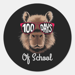 100ste schooldag Cool Capybara 100 dagen slimmer Ronde Sticker