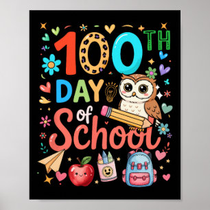 100ste Schooldag Kleurrijke Cute Uil Leraar Stud Poster