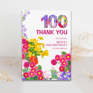 100ste verjaardag Bloemrijke Elegante Dank voor 10 Bedankkaart