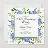 100ste verjaardag Blue Hydrangeas Script Kaart (Voorkant)