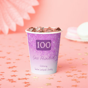 100ste verjaardag Classy Falling Pink Glitter Papieren Bekers