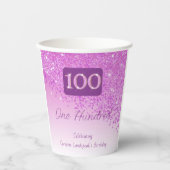 100ste verjaardag Classy Falling Pink Glitter Papieren Bekers (Voorkant)