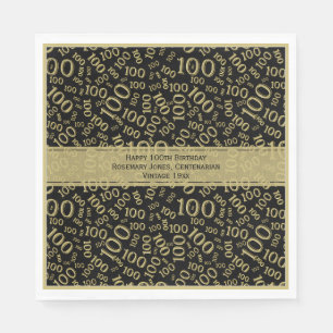 100ste verjaardag Cool Nummer Patroon Zwart/Goud Servet