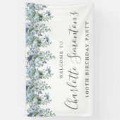 100ste verjaardag Dusty Blue Floral Welkom Spandoek (Verticaal)