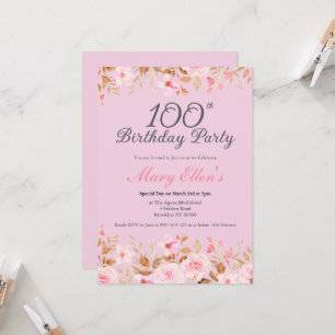 100ste verjaardag Elegante Roze Bloemrijke Feest Kaart